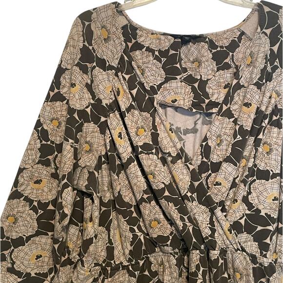 Lands' End Faux Wrap Dress Womens Size 2X Olive Floral Casual Knit *NO BELT - Picture 6 of 12